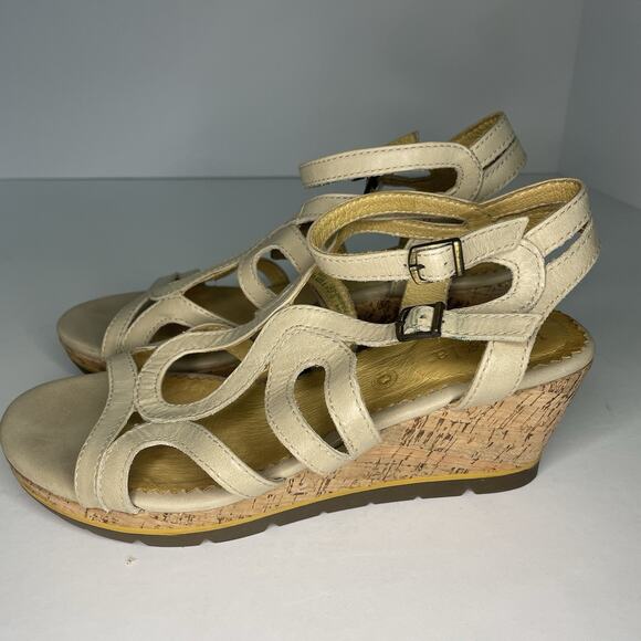 🍒 Bussola St. Tropez Women’s Cork Leather Wedge Sandals Beige Strappy EU39 US8 - Picture 4 of 10